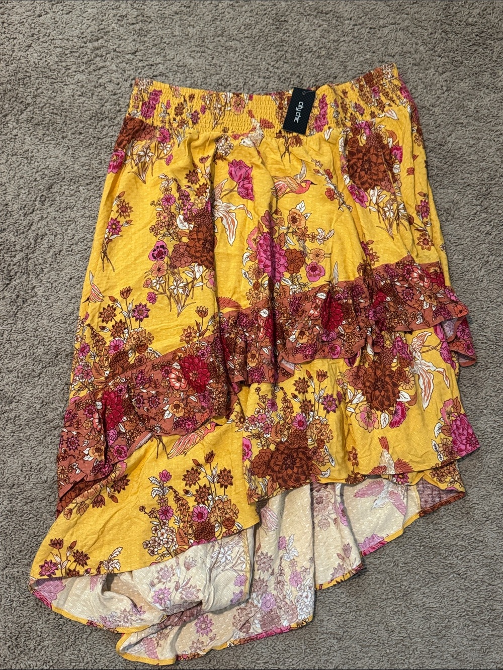 City Chic Yellow Floral High-Low Ruffle Skirt